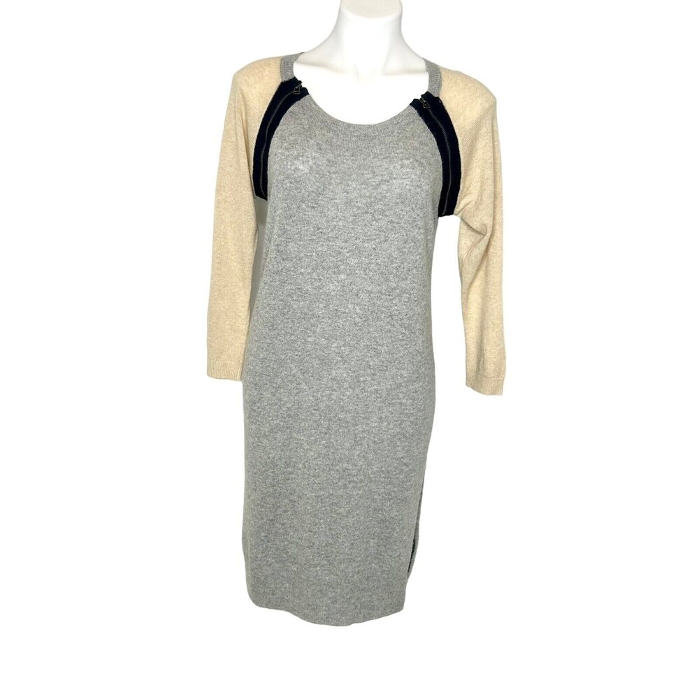 CLUB MONACO Knit Sweater Color Block Dress Grey Cream Navy Size Medium Zipper